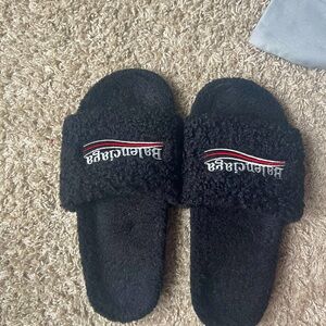 Balenciaga Black Plush Slides